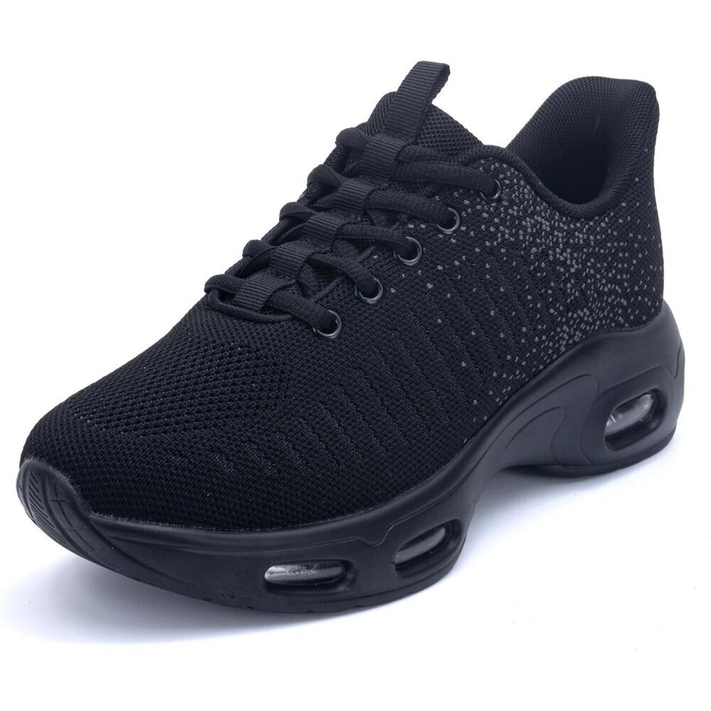 Women Black Slip-On Running Shoes Tennis Sneakers with Arch Support for Workout